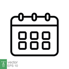 Calendar line icon. Simple outline style. Schedule, date, day, plan, symbol concept. Vector illustration isolated on white background. EPS 10.