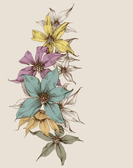 Floral garland, beautiful hand drawn flowers decoration for festive events