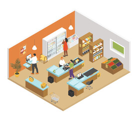 Grocery shop - modern colorful vector isometric illustration