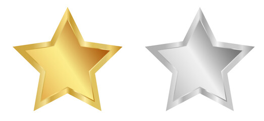 Gold and silver star set isolated on transparent background