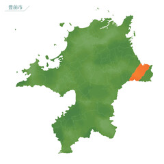 Obraz premium 水彩風の地図 豊前市