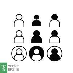 Set of user and avatar line and glyph icon. Simple outline and solid style. Human, login, person, man, people, neutral, single, head concept for web design. Vector illustration isolated. EPS 10.