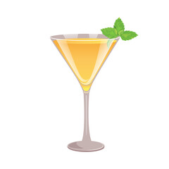 Derby cocktail. Alcoholic cocktail with gin, peach bitters and mint. Vector illustration.