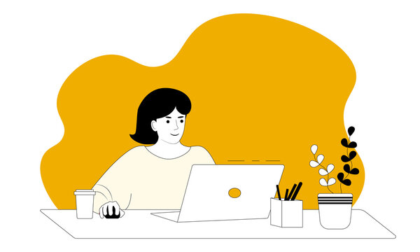 Girl with laptop. Freelance or studing proect. Student studying with book.