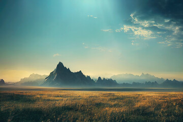 Beautiful russian tundra with mountains (Generative AI)