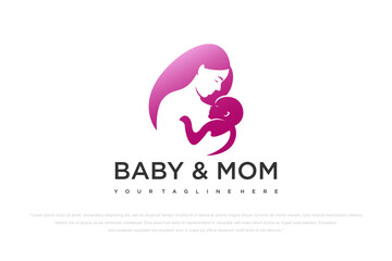 Fototapeta premium mother and baby stylized vector symbol, mom hugs her child logo template.mother day logo design