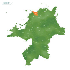 Naklejka premium 水彩風の地図 岡垣町