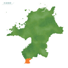 水彩風の地図　大牟田市