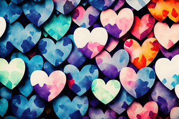 Obraz premium hearts background. Abstract colorful background with watercolor hearts. Colorful background. Heart pattern. 