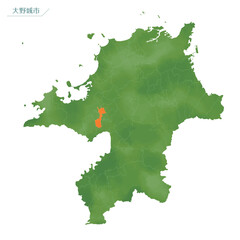 水彩風の地図　大野城市