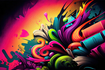 Colorful graffiti art as spray paint background design (Generative AI)