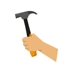 Hand of craftsman holding hammer vector illustration. Cartoon drawing of hand with steel instrument for construction on white background. Construction, industry, repair service concept