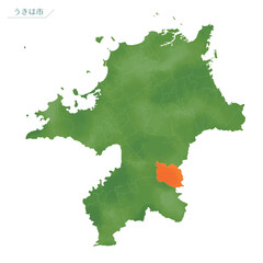 水彩風の地図　うきは市