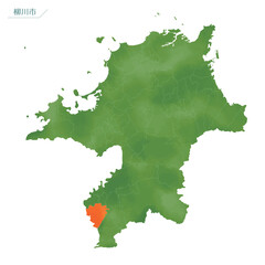 水彩風の地図　柳川市