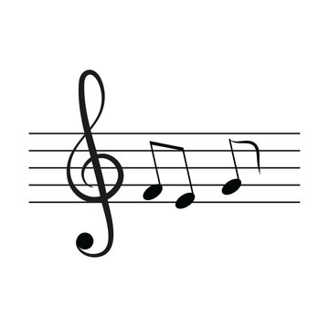 Musical score icon with notes on white background