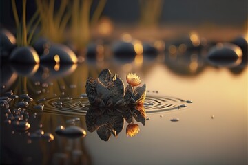 The Tranquility of Still Waters: A Floating Floral. Generative Ai Technology.