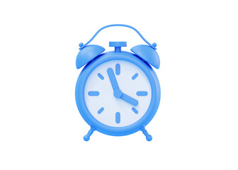 Clock 3d render icon - simple alarm timer concept, blue retro style alarmclock with arrows