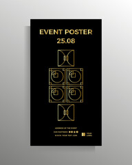 Cover for banner, flyer, poster, brochure, booklet, book. Vector geometric design template. Color black with gold. The format is elongated vertical.