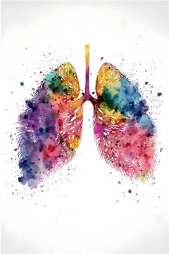 Minimalist Abstract Vivid Watercolor Human Lung Anatomy 