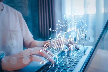 AI Learning and Artificial Intelligence Concept.intelligence data to control the robot.Machine...