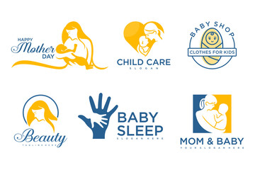 Fototapeta premium happy baby and mother icon set logo design.badges for children store & baby care center.illustration