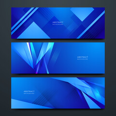 Blue modern abstract wide banner with geometric shapes. Dark blue abstract background. Vector illustration