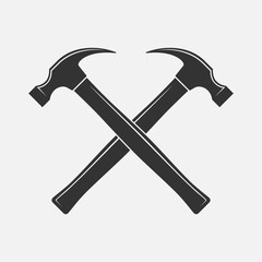 Two crossed hammers graphic sign. Working tools sign isolated on white background. Logo element. Vector illustration