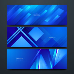 Abstract vector banners with bright blue geometric background. Designed for social media ads template poster