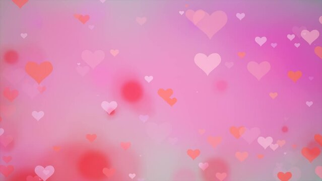 Glowing tender flying love hearts on a pink background for Valentine's Day. Video 4k, motion design