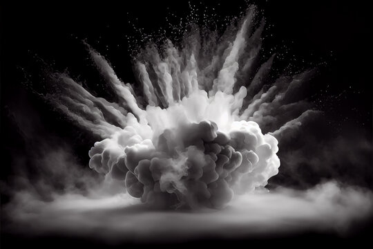 Realistic white smoke explosion over a black background. High quality ai generated illustration