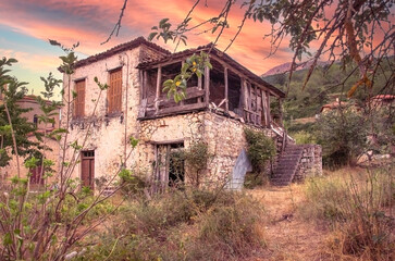old stone house in Zarouhla village. Achaia, Greece