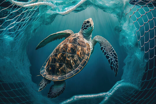 AI generated image of turtle swimming in blue sea