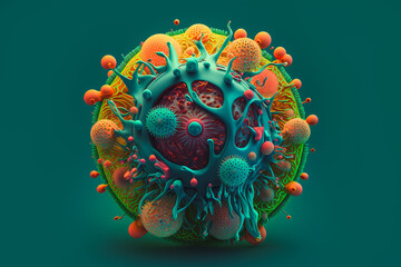 Generative AI illustration of colorful microorganisms