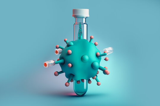 Generative AI illustration of test tube and virus
