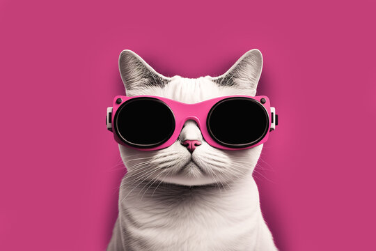 Generative AI image of white cat in sunglasses