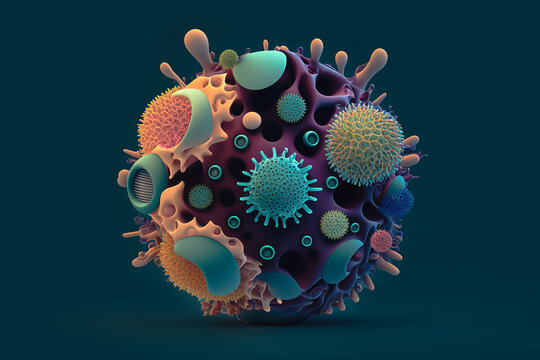 Generative AI illustration of colorful microorganisms