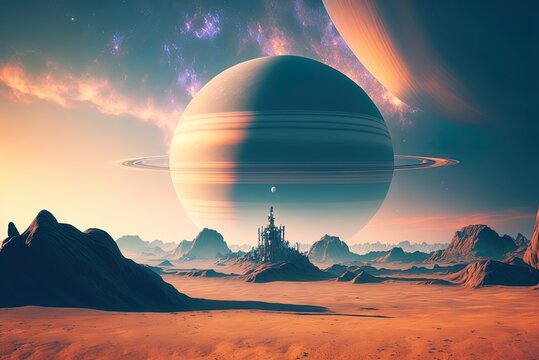 saturn. A ringed planet as viewed from an uninhabited planet. a cosmic setting where a planet is out of place. Generative AI