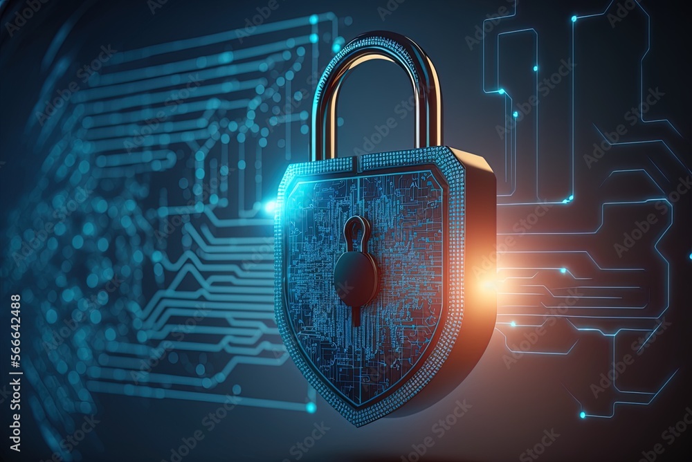 Poster lock sign representing security technology on a futuristic, digital blue grid. wallpaper featuring n