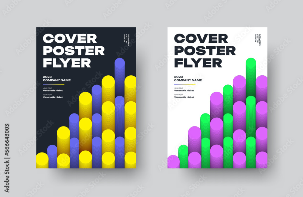 Aufkleber flyer cover vector template with dynamic geometric design in triangle, eps10, gradient elements on w