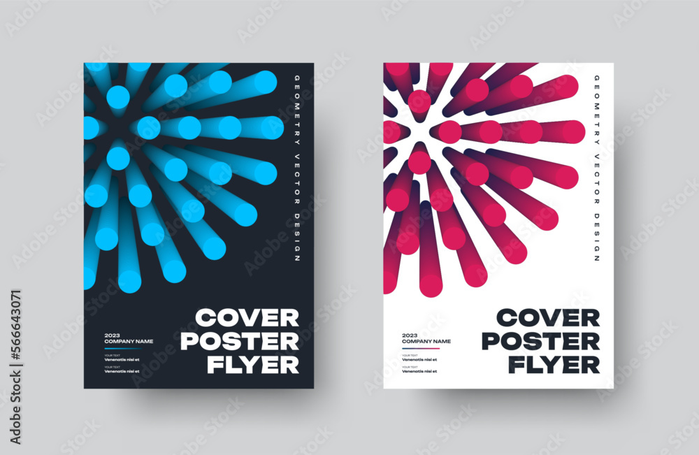Aufkleber a set of vector white, black posters with a bright dynamic element with a round shape.
