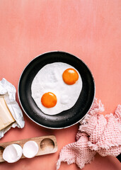 fried eggs in a frying pan