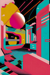 Pop art minimalism retro, futurism art, environmental art, space illustration, granular texture Generative AI	