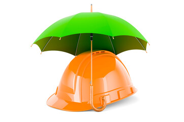 Construction Orange Hard Hat under umbrella, 3D rendering