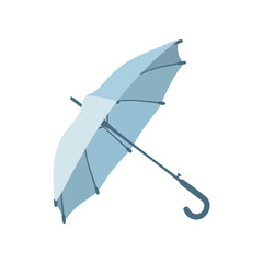 Open blue umbrella illustration. Cartoon drawing of cute parasol for autumn, summer or sunshade on white background. Weather, accessories, climate concept