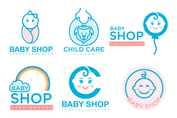 Fototapeta premium baby & mother nature icon set logo design.badges for children store & baby care center.illustration