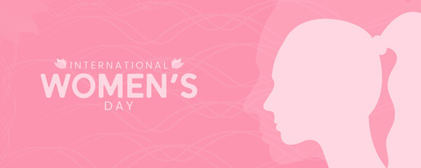 International Women's Day with pink women silhouette banner background