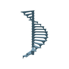 Spiral stairs flat vector illustration. Modern metal stairway for house hall isolated on white background. Home interior concept