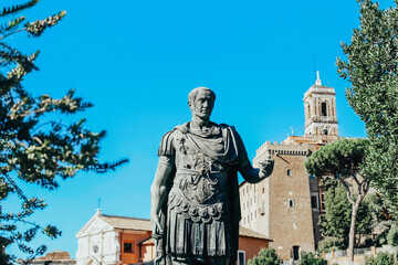 Bronze statue of roman emperor Julius Caesar on the roman forum