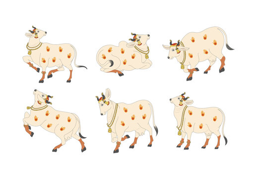 Indian Cow Illustration Decorated Vastu Kamdhenu Cow 