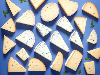 Cheese on blue background